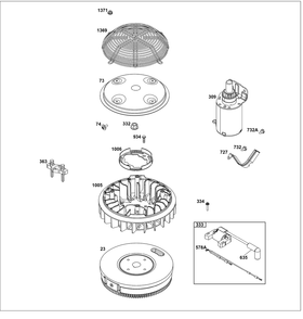 Flywheel, Ignition, And Starter Group Diagram and Parts List for 386777-0010-B5  Briggs and Stratton Engine